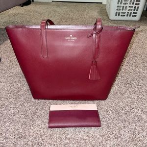 EUC Kate spade maroon tote and wallet